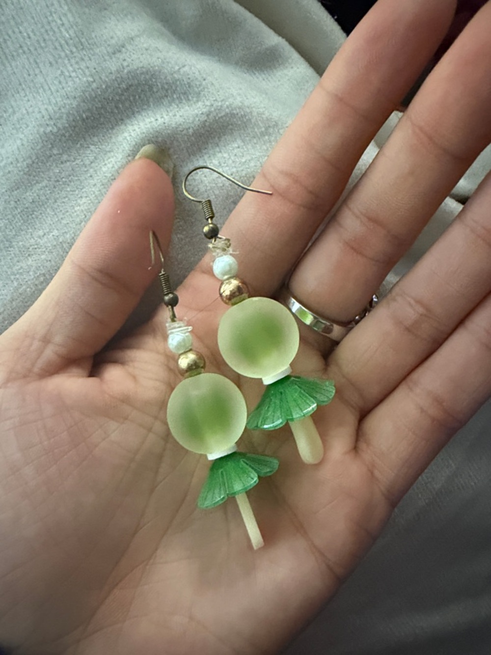 Handcrafted Green Glass Bead Dangle Earrings - Women Jewelry (Chipped)